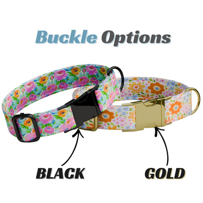 Bright Floral Personalized Dog Collar Custom Name Puppy Collar Colorful Flower Pet ID (OG-510)