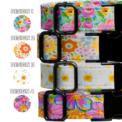 Bright Floral Personalized Dog Collar Custom Name Puppy Collar Colorful Flower Pet ID (OG-510)