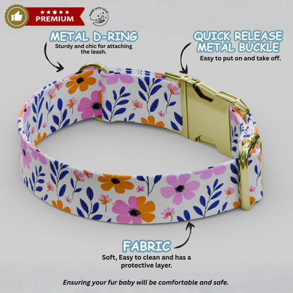 Floral and Retro Personalized Dog Collar & Leash Set | Engraved Nameplate Puppy Flower ID (OG-447)