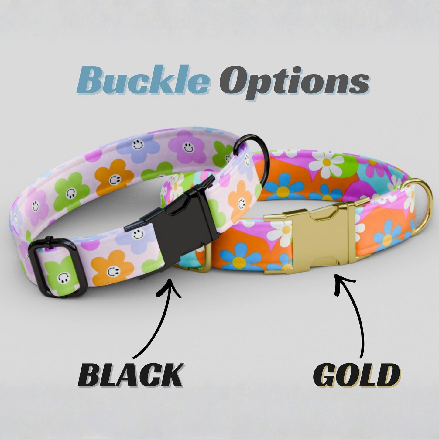 Floral and Retro Personalized Dog Collar & Leash Set | Engraved Nameplate Puppy Flower ID (OG-447)