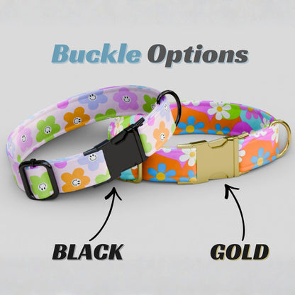 Floral and Retro Personalized Dog Collar & Leash Set | Engraved Nameplate Puppy Flower ID (OG-447)