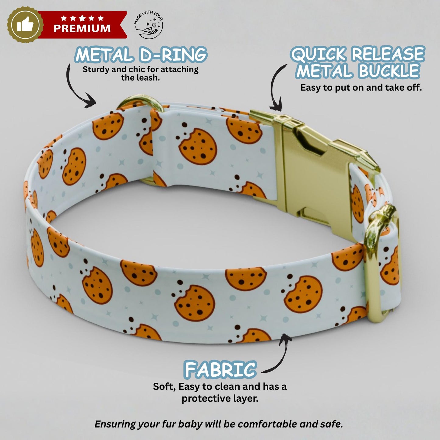 Cookie Dog Collar with Leash: Custom Handmade Adjustable Fit Foodie Pup Dog Gift (OG-448)