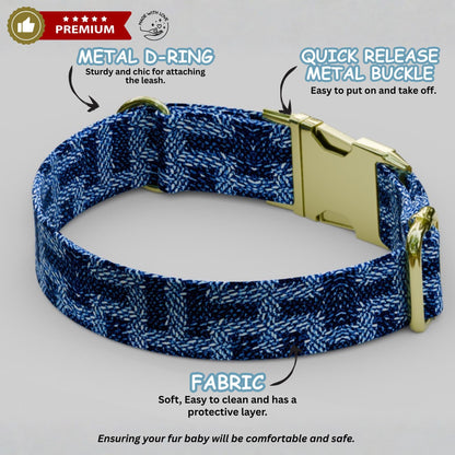 Denim Dream Personalized Dog Collar with Leash: Adjustable Metal Buckle Gift for Dogs (OG-450)