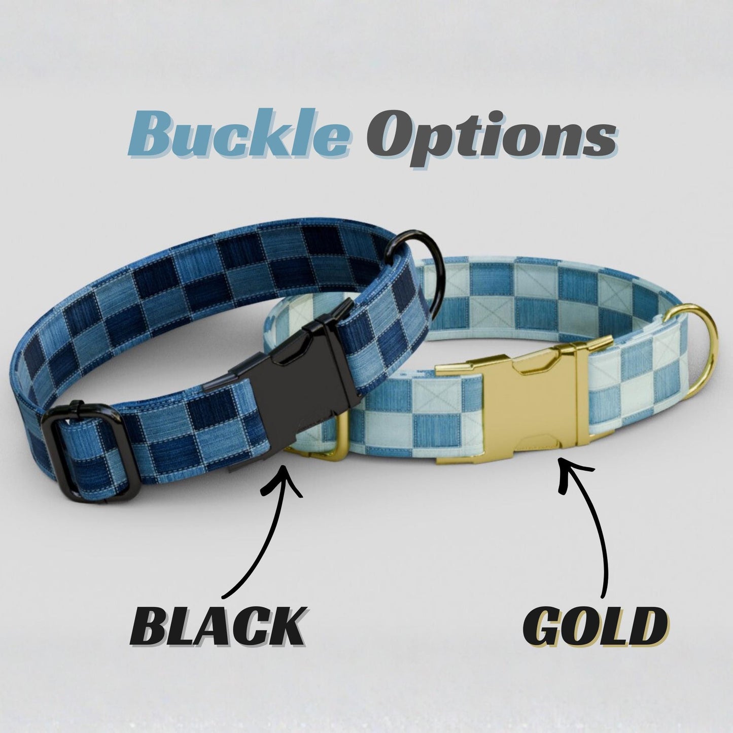 Denim Collar Custom Name Dog Collar With Gold Buckle Engraved Pet Tag Adjustable Jean Style (OG-451)