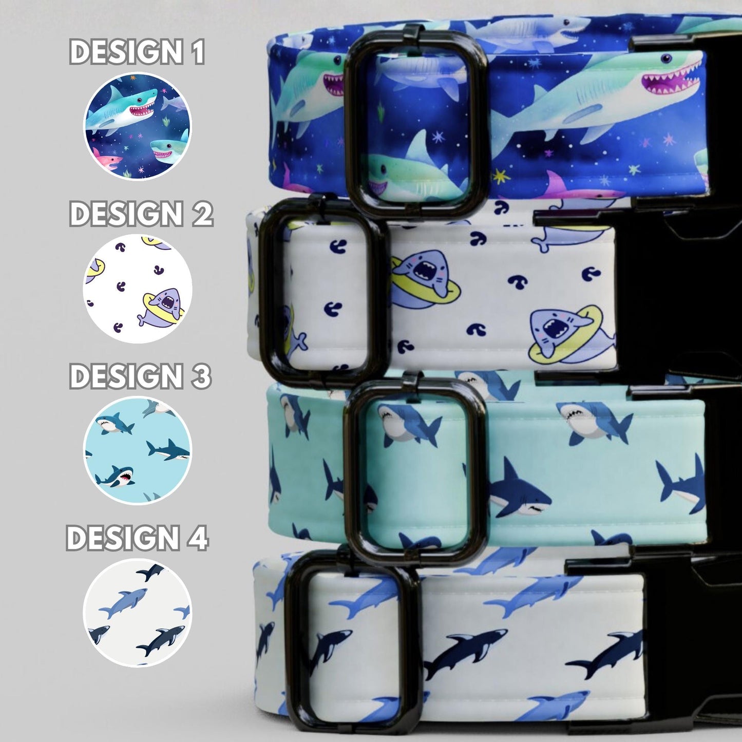 Shark Print Dog Collar with Leash: USA Handmade, Personalized Metal Buckle Ocean-Loving Pups (OG-452)
