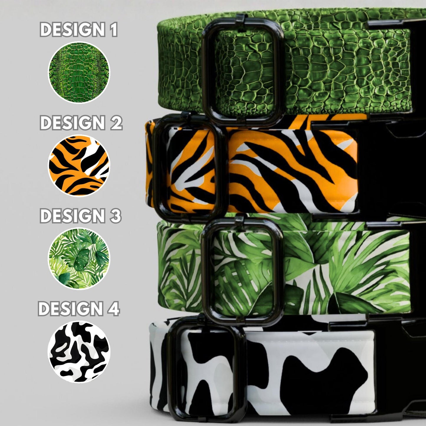 Wild & Luxe Personalized Dog Collar Safari Jungle Custom Name Engraved Collar + Leash Set (OG-454)