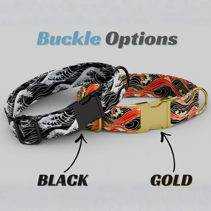 Personalized Japanese Wave Dog Collar with Leash: Floral Metal Buckle (OG-455)