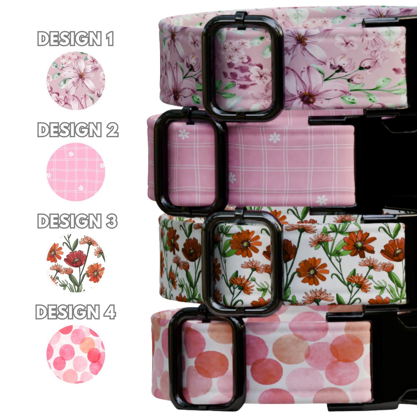 Pink Floral Personalized Dog Collar & Leash Set, Custom Engraved NamePlate Girl Pet Collar (OG-511)
