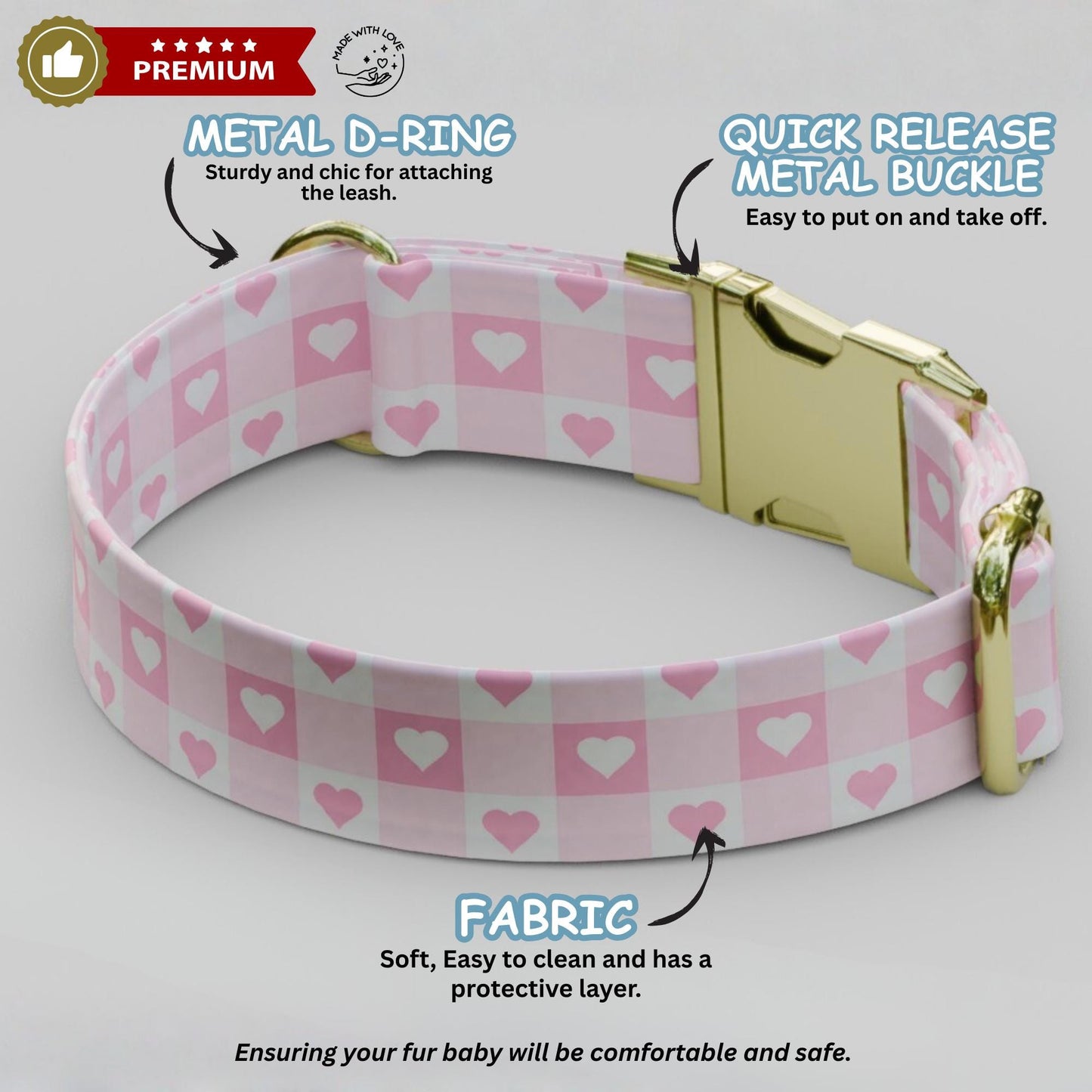Personalized Pink Bow Dog Collar Princess Heart Puppy Collar Custom Name & Number ID Collar Girly Coquette Dog Gift (OG-459)