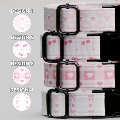 Personalized Pink Bow Dog Collar Princess Heart Puppy Collar Custom Name & Number ID Collar Girly Coquette Dog Gift (OG-459)