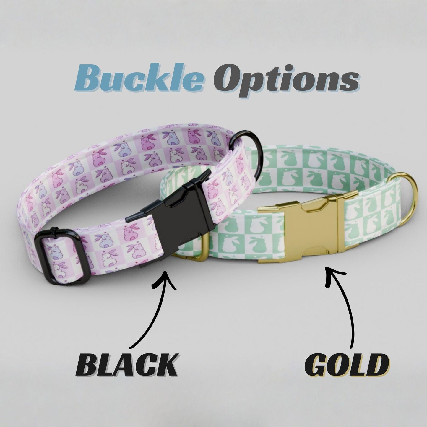 Personalized Bunny Hoppy Chic Dog Collar, Easter Colors - USA Handmade with matching LEASH, Gift Ready (OG-460)