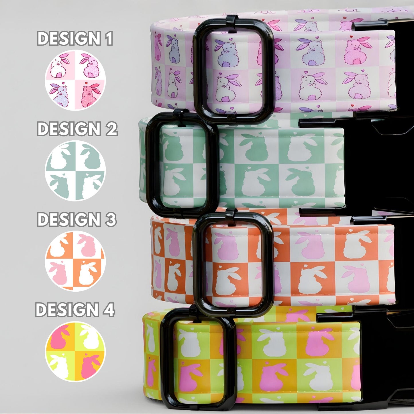 Personalized Bunny Hoppy Chic Dog Collar, Easter Colors - USA Handmade with matching LEASH, Gift Ready (OG-460)