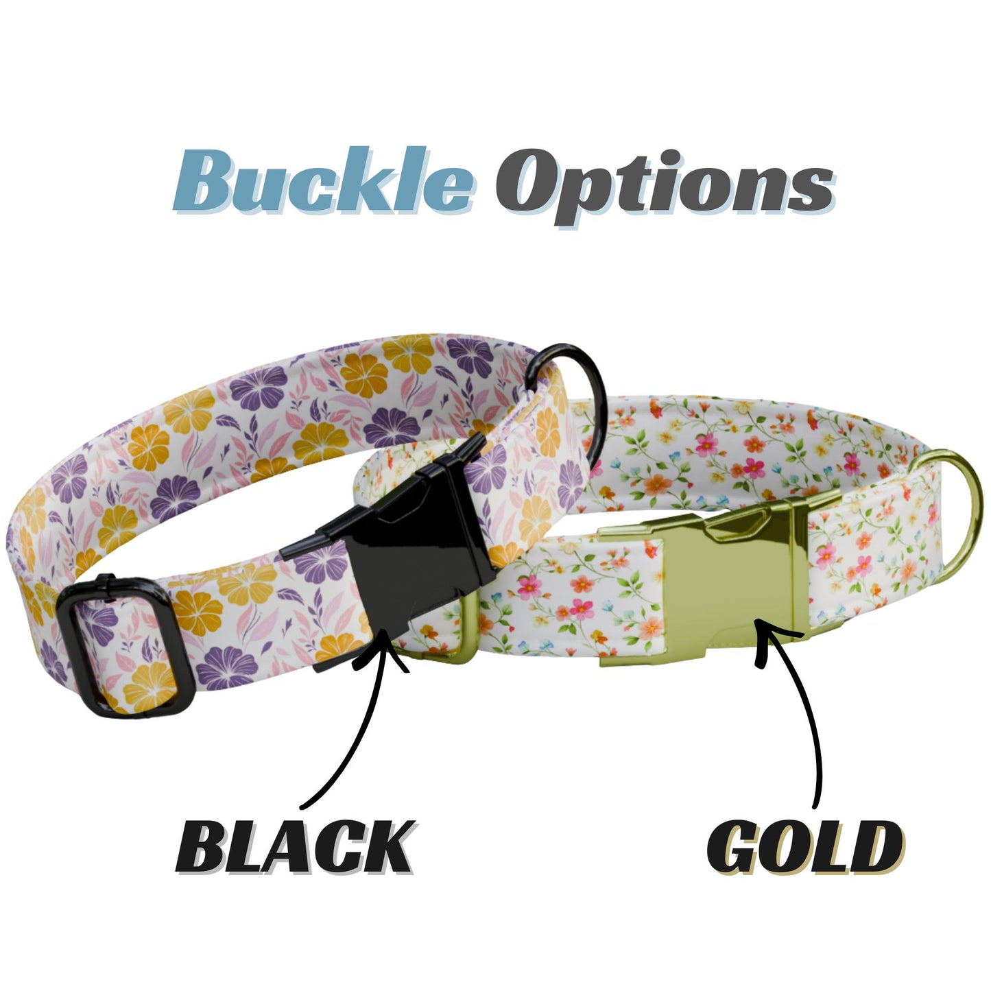 Floral Personalized Dog Collar with NamePlate Custom Engraved ID Flower for Girl Dogs (OG-518)