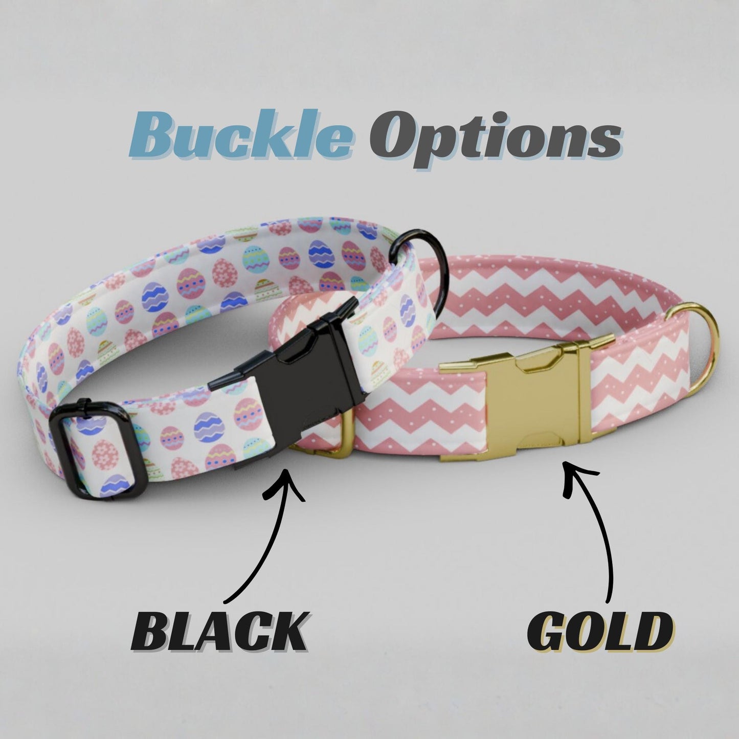 Personalized Easter Eggs Dog Collar, Hoppy Colors - USA Handmade with matching LEASH, Gift Ready (OG-462)