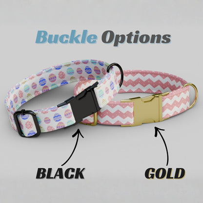 Personalized Easter Eggs Dog Collar, Hoppy Colors - USA Handmade with matching LEASH, Gift Ready (OG-462)