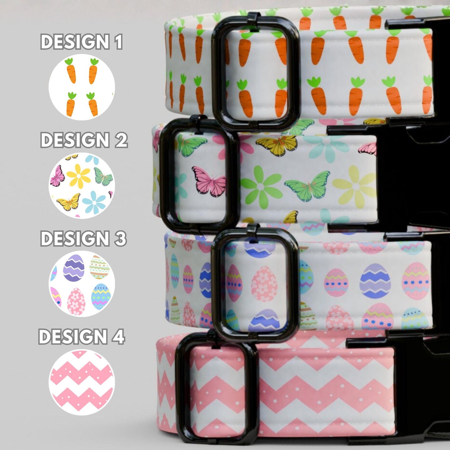 Personalized Easter Eggs Dog Collar, Hoppy Colors - USA Handmade with matching LEASH, Gift Ready (OG-462)