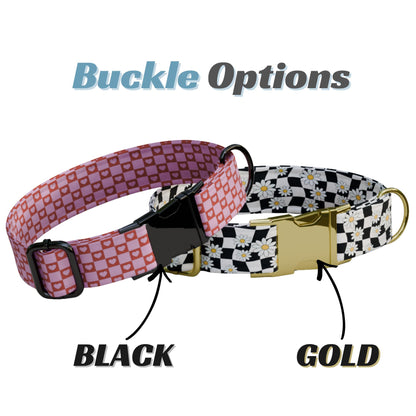 Red Black Personalized Floral Dog Collar with Name White Daisy Collar & Leash Set (OG-519)