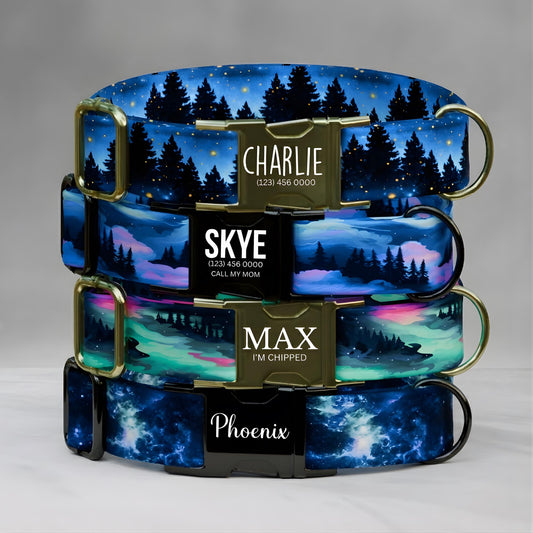 Starry Night Personalized Dog Collar And Leash Set, Engraved Name Customized Pet Accessories (OG-521)