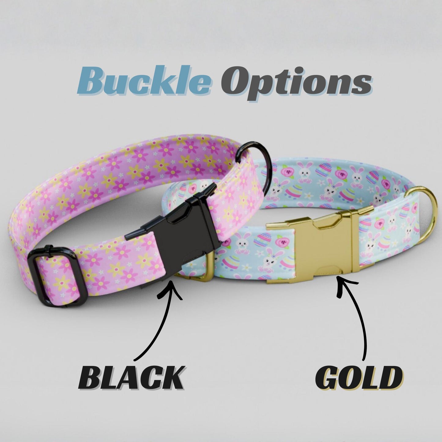 Easter Bunny Personalized Dog Collar Custom Name Pastel Spring Collar Chick & Egg Print Puppy Collar Girl Dog Gift (OG-465)