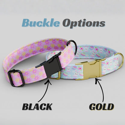 Easter Bunny Personalized Dog Collar Custom Name Pastel Spring Collar Chick & Egg Print Puppy Collar Girl Dog Gift (OG-465)