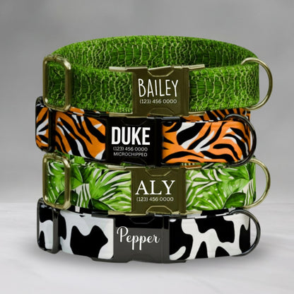 Wild & Luxe Personalized Dog Collar Safari Jungle Custom Name Engraved Collar + Leash Set (OG-454)