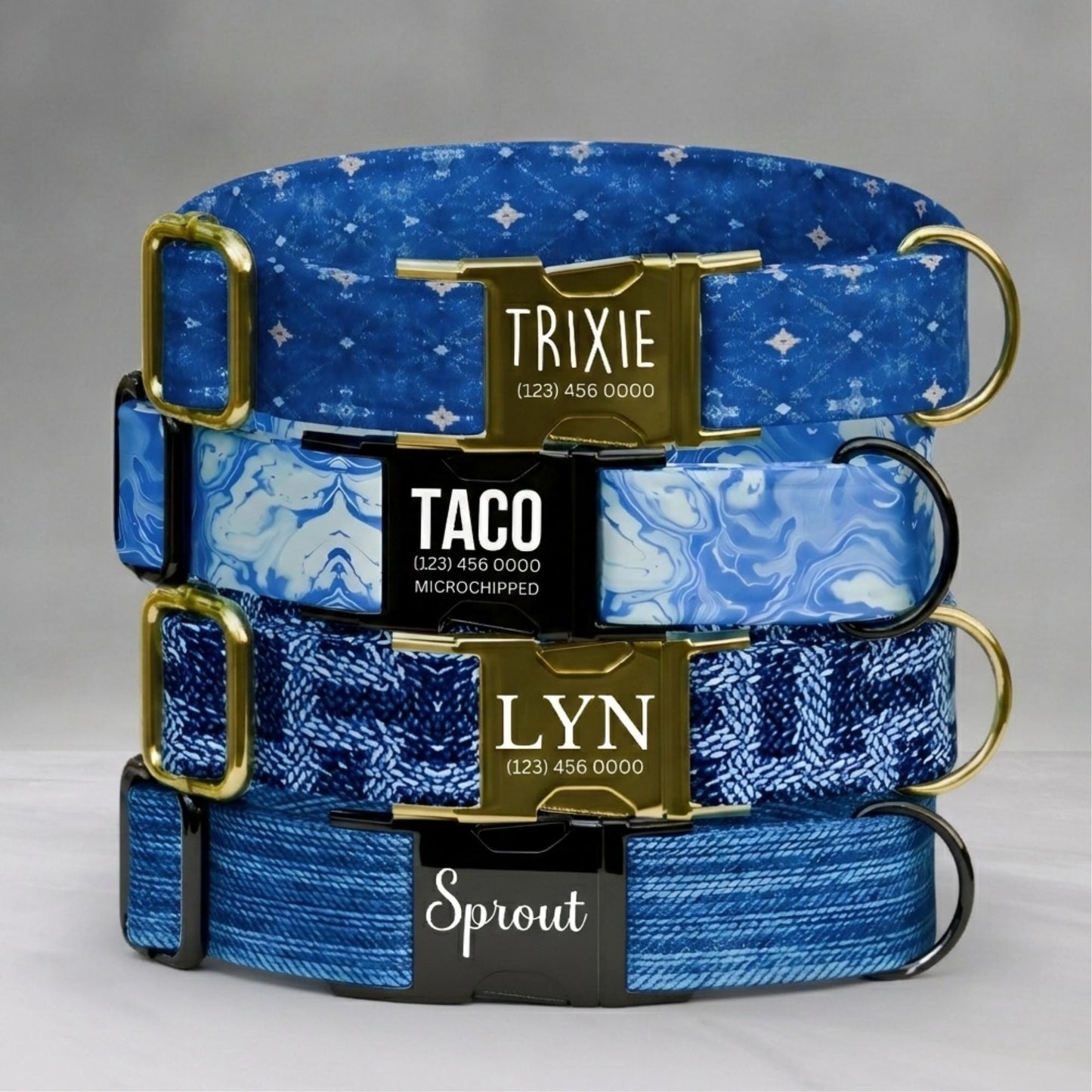 Denim Dream Personalized Dog Collar with Leash: Adjustable Metal Buckle Gift for Dogs (OG-450)