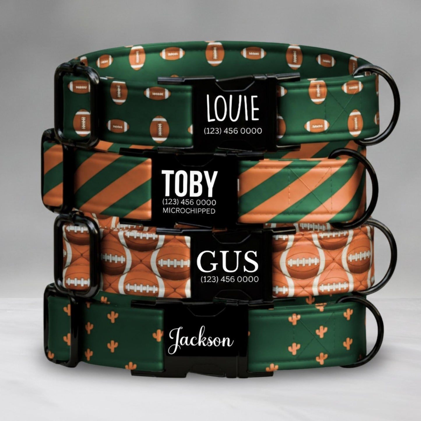 All-Star Game Day Dog Collar  Personalized Football Vibes Orange & Green Pup Gear Sunday Funday Football Dog Collar (OG-443)
