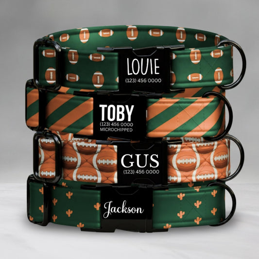 All-Star Game Day Dog Collar  Personalized Football Vibes Orange & Green Pup Gear Sunday Funday Football Dog Collar (OG-443)