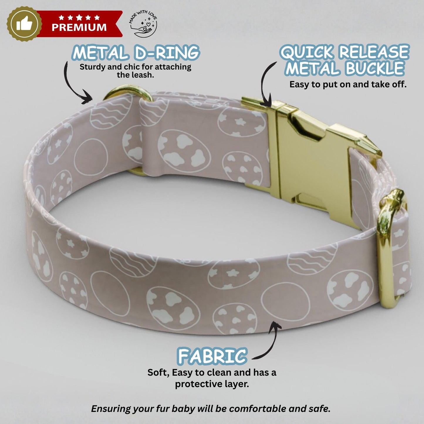 Easter Dog Collar Custom Bunny Name Collar Lilac Purple Spring Puppy Collar Engraved Pet ID Collar (OG-469)