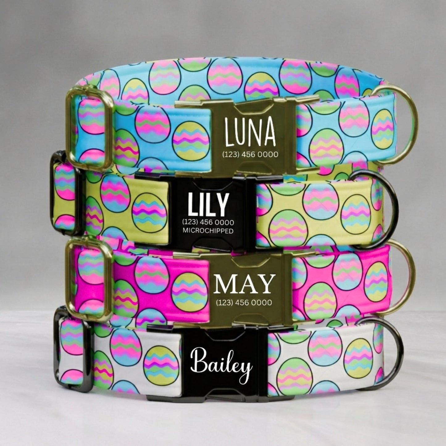 Personalized Easter Egg Dog Collar Custom Name Spring Puppy Collar Bright Pastel Pet Collar Pet ID Tag (OG-470)