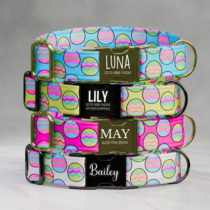 Personalized Easter Egg Dog Collar Custom Name Spring Puppy Collar Bright Pastel Pet Collar Pet ID Tag (OG-470)