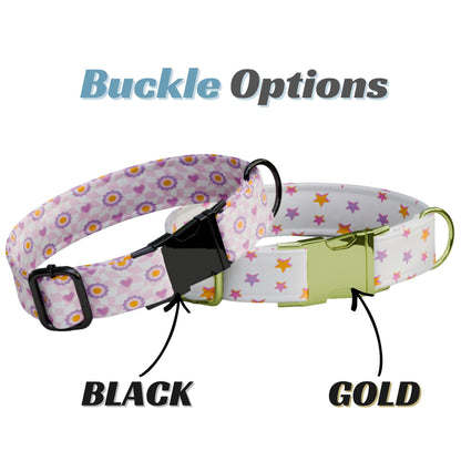 Groovy Pastel Personalized Dog Collar Retro Flower and Rainbow Vibes Puppy ID Tag (OG-525)