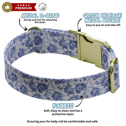 Floral Personalized Dog Collar Chic Vintage Custom Flower Collar & Leash Set Pet Gift (OG-527)