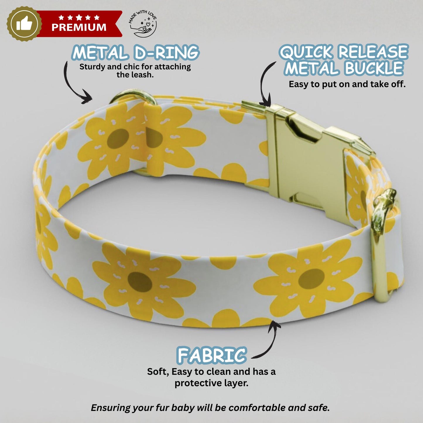 Daisy Personalized Flower Dog Collar Custom Yellow Floral Spring Collar For Puppies (OG-475)