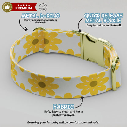 Daisy Personalized Flower Dog Collar Custom Yellow Floral Spring Collar For Puppies (OG-475)