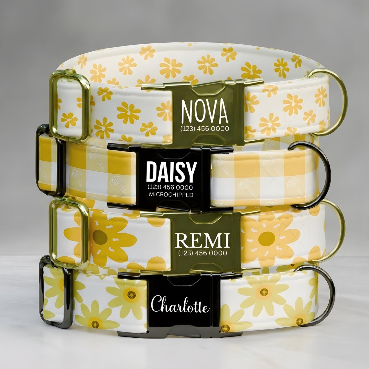 Daisy Personalized Flower Dog Collar Custom Yellow Floral Spring Collar For Puppies (OG-475)