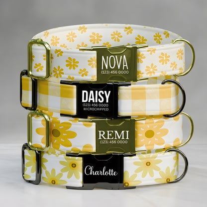 Daisy Personalized Flower Dog Collar Custom Yellow Floral Spring Collar For Puppies (OG-475)