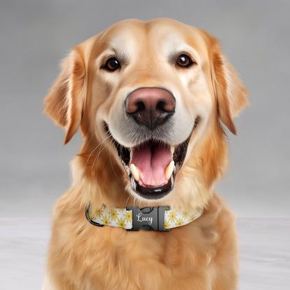 Daisy Personalized Flower Dog Collar Custom Yellow Floral Spring Collar For Puppies (OG-475)