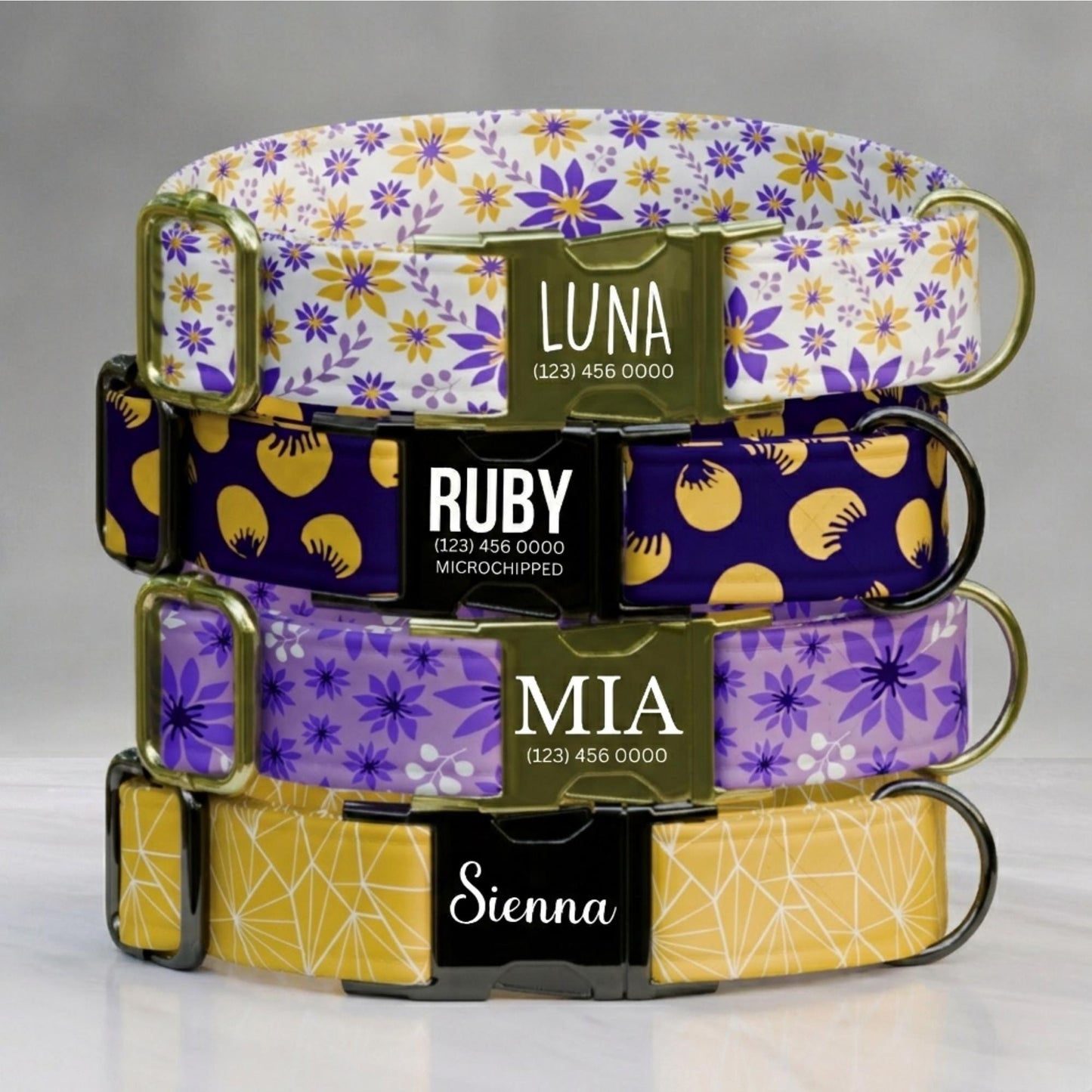Purple Floral Personalized Wildflower Dog Collar Custom Spring Flower ID Tag For Puppies (OG-477)