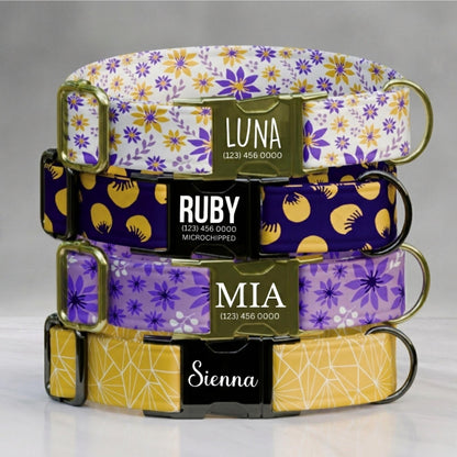 Purple Floral Personalized Wildflower Dog Collar Custom Spring Flower ID Tag For Puppies (OG-477)