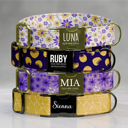 Purple Floral Personalized Wildflower Dog Collar Custom Spring Flower ID Tag For Puppies (OG-477)