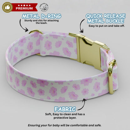 Pink Floral Personalized Dog Collar & Leash Set Flower Design Girl Dog Gift (OG-480)