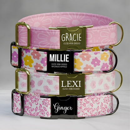 Pink Floral Personalized Dog Collar & Leash Set Flower Design Girl Dog Gift (OG-480)