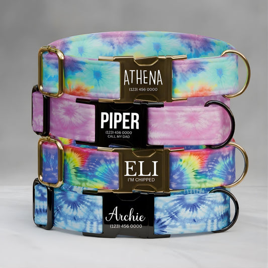 Tie-Dye Dream Dog Collar Personalized Name Tag Colorful Rainbow Custom ID Summer Vibes (OG-534)