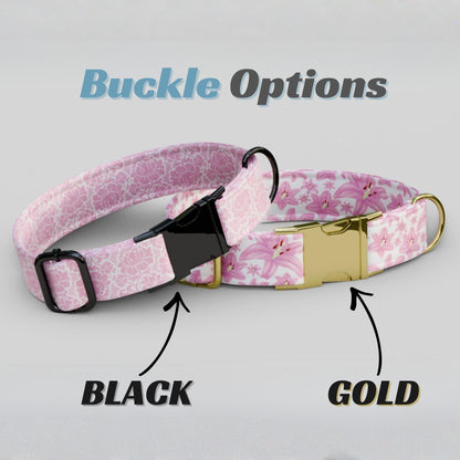 Pretty Pink Floral Personalized Dog Collar & Leash Set  Custom Flower Pet ID Gift (OG-481)