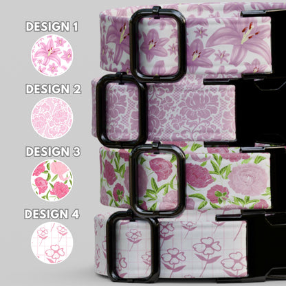 Pretty Pink Floral Personalized Dog Collar & Leash Set  Custom Flower Pet ID Gift (OG-481)