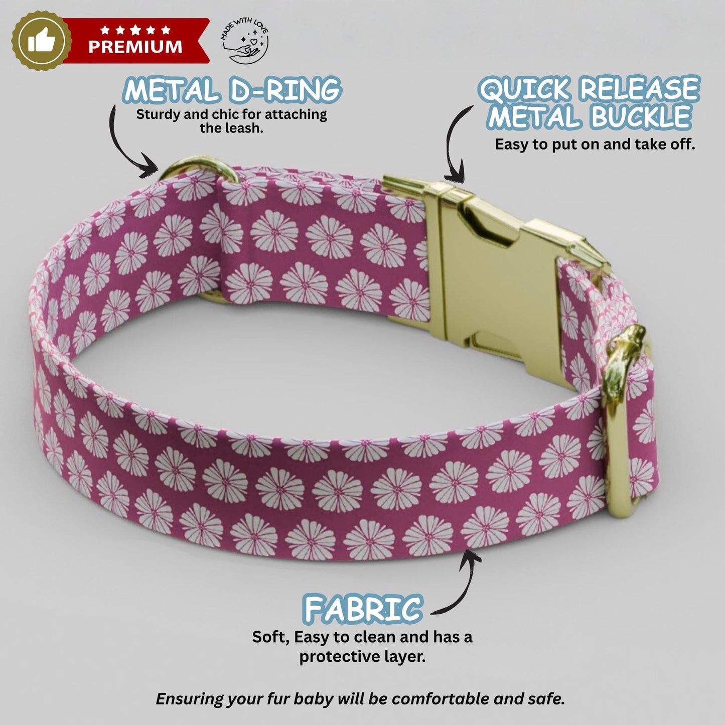Blush Blossom Personalized Dog Collar & Leash Set Custom Pink Girly Dog Tag Gift (OG-483)
