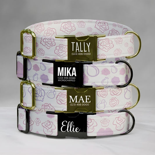Rose Floral Personalized Dog Collar & Leash Set Custom Girl Pet Gift (OG-484)