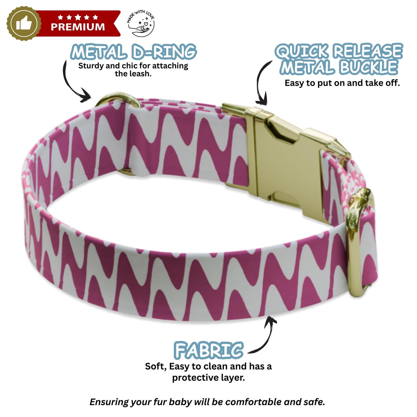 Pink Dog Collar Custom Name Engraved Buckle Floral Heart Rainbow Girl Dog Gift (OG-486)