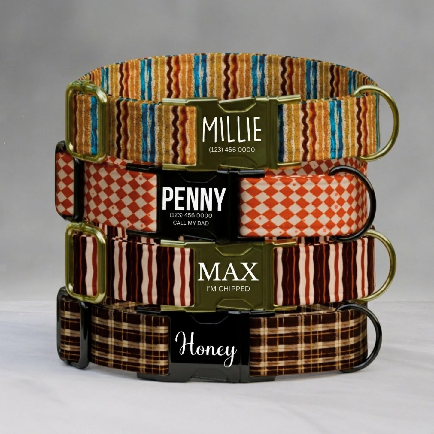 Retro Stripe Dog Collar Personalized Vintage Checkered & Plaid Vibes Custom Boho Pup Style (OG-537)